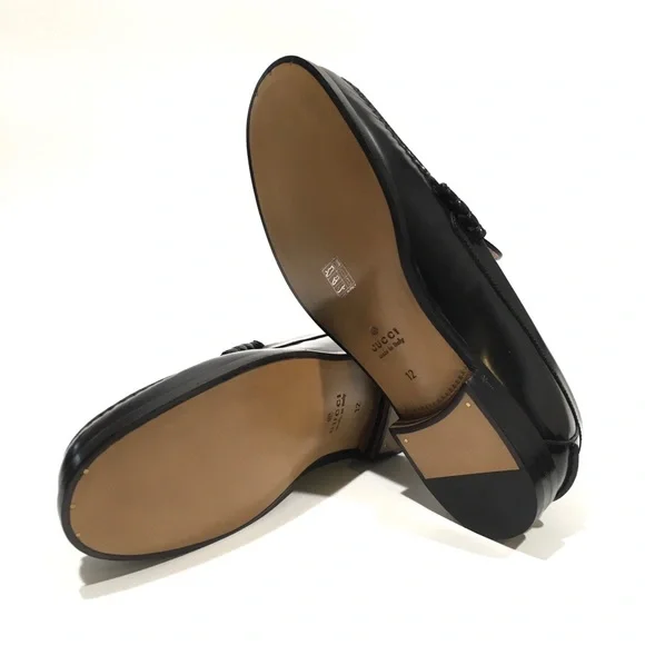 GUCCI INTERLOCKING G WEB LOAFER MOCCASIN -BLACK LEATHER -US 12.5 -NEW - Picture 10 of 10